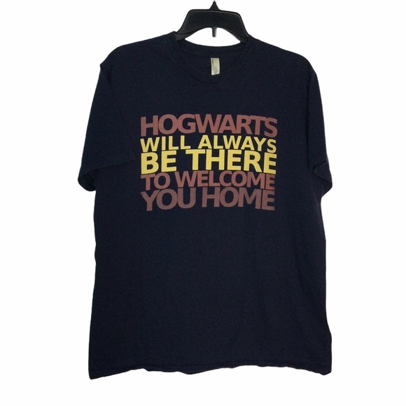 Harry Potter L Large 12 - 14 Top Tee T-Shirt Top Navy Hogwarts Short Sleeve EUC - Picture 2 of 5